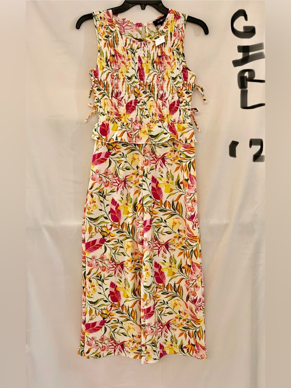 Amy Byer Cream Floral Jumpsuit with Pink & Yellow Accents